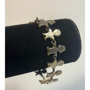 Charm Bracelet Silver Tone Children Dressed as Doctor Construction Signed